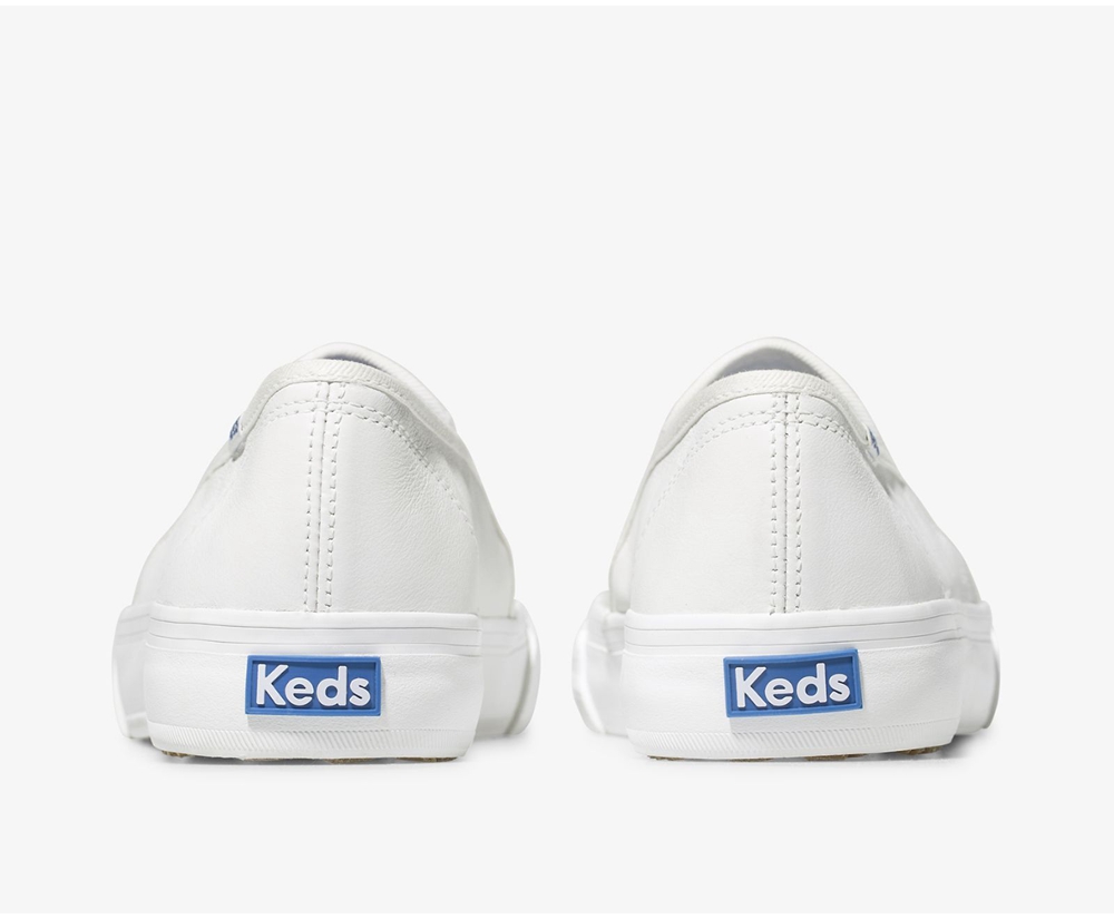 Keds Slip Ons White - Double Decker Leather - Womens EQLHSZ-084